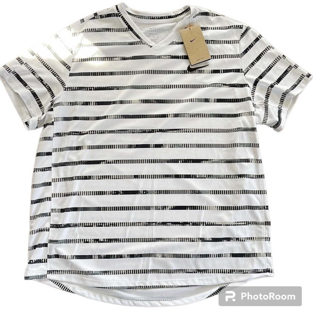 NWT NIKE Move to Zero DriFit Black White Stripe V Neck Athleisure Size XL - Picture 1 of 6